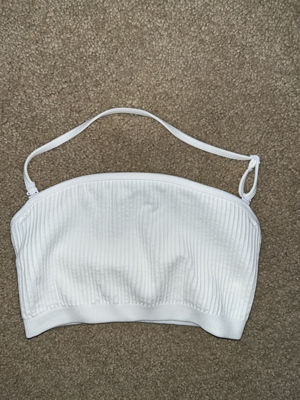 BuffBunnyWhite Ribbed Strapless Bandeau with Detachable Strap